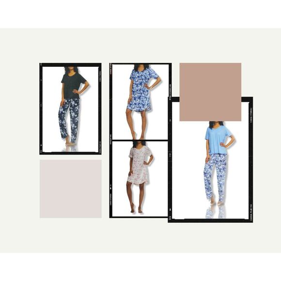 Flora Nikrooz Pajamas Set Women S Blue Floral Dress Pants Top 3 Pcs Sleepwear - Picture 1 of 5